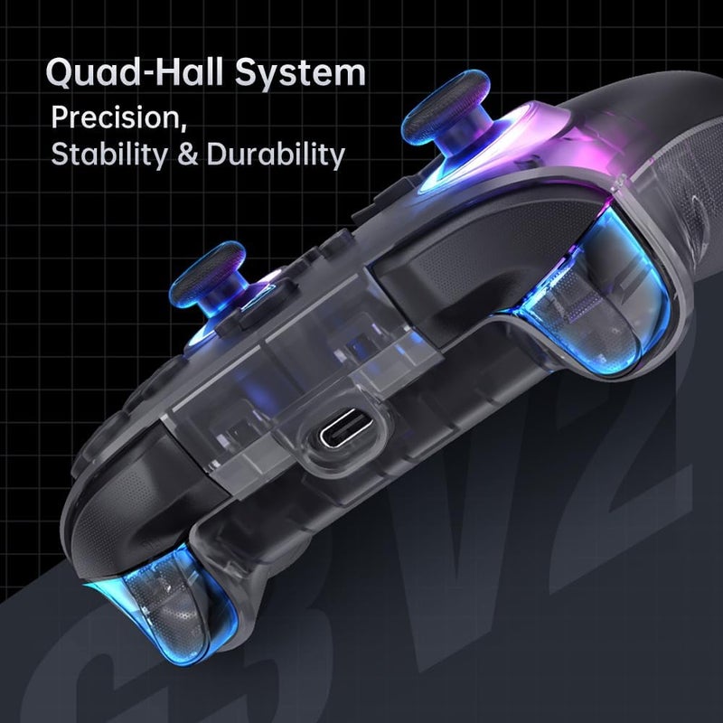 MACHENIKE G3V2 Bluetooth Controller for Pc/Switch/Ios/Android, Hall Effect Joysticks, RGB Lighting Gaming Controller,2 Programmable Buttons,1000mah Battery With Charging Station, Black - Image 3